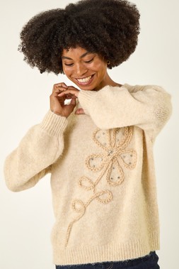 Roman Ivory Cornelli Floral Knit Jumper