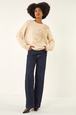 Roman Ivory Cornelli Floral Knit Jumper