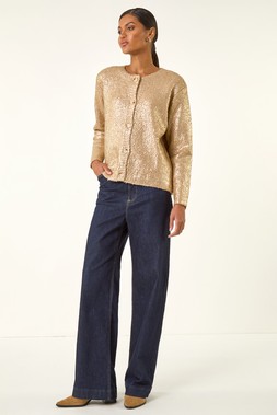 Roman Gold Metallic Knit Cardigan
