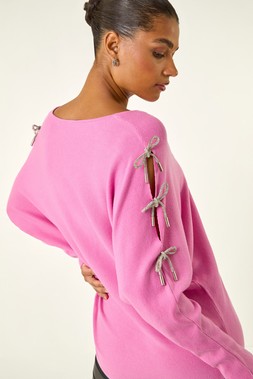 Roman Pink Bow Sleeve V-Neck Knit Jumper