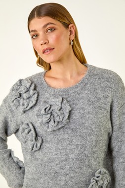 Roman Grey Chunky Floral Knit Jumper