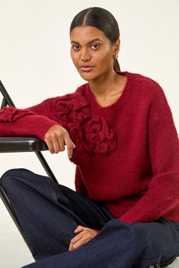 Roman Red Chunky Floral Knit Jumper