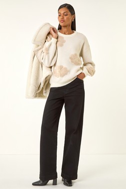 Roman Ivory Floral Faux Pearl Knit Jumper