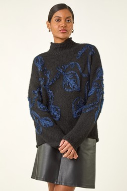 Roman Black Cornelli Roll Neck Knit Jumper