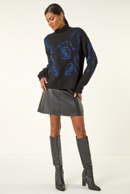 Roman Black Cornelli Roll Neck Knit Jumper