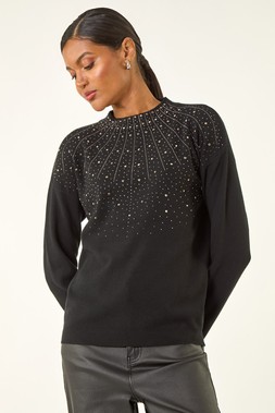 Roman Black Hotfix Crew Neck Knit Jumper