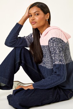 Roman Navy Colour Block Knit Hoodie