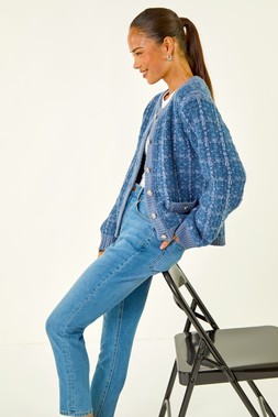 Roman Petite Blue Buttoned Knit Cardigan
