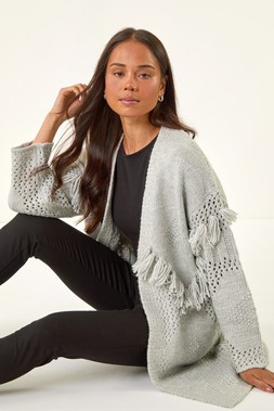 Roman Petite Grey Tassel Knit Cardigan