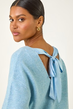Roman Blue Ribbon Bow Tie Back Jumper