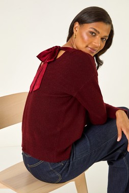 Romaan Red Ribbon Bow Tie Back Jumper