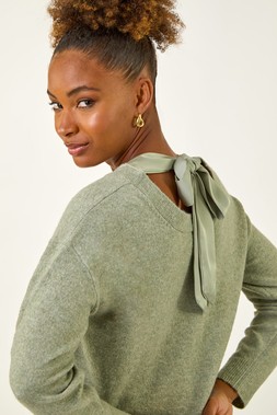 Roman Sage Ribbon Bow Tie Back Jumper
