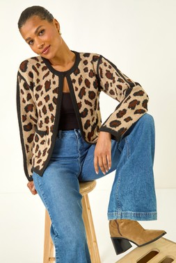 Roman Natural Animal Print Knit Cardigan