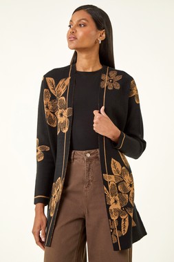 Roman Contrast Floral Print Cardigan