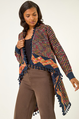 Roman Navy Ombre Tassle Poncho