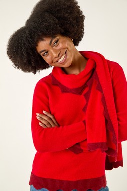 Roman Red Scalloped Scarf Knit Jumper