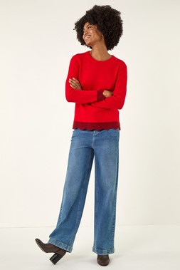 Roman Red Scalloped Scarf Knit Jumper