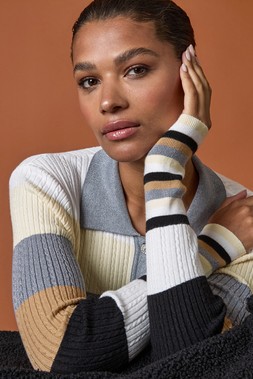 Roman Ivory Stripe Collar Buttoned Knit