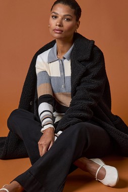 Roman Ivory Stripe Collar Buttoned Knit
