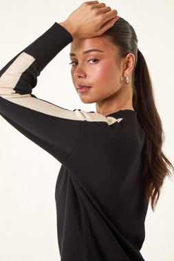 Roman Petite Black Contrast Knitted Jumper