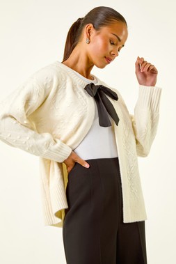 Roman Petite Ivory Tie Front Knit Cardigan