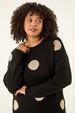 Roman Curve Black Large Spot Knit Jumper