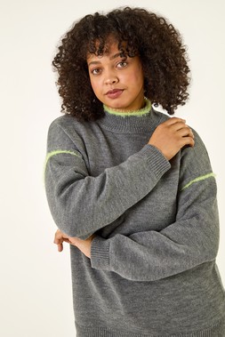 Roman Curve Grey Trim Detail Knit Jumper