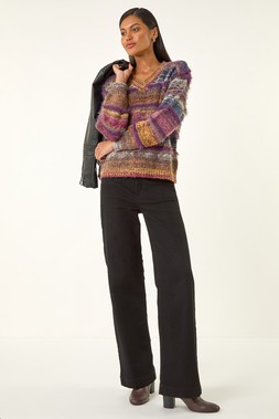 Roman Purple Textured Stripe V-Neck Knit Jumper