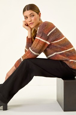 Roman Brown Stripe Fluffy Knit Jumper