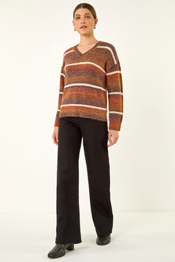 Roman Brown Stripe Fluffy Knit Jumper