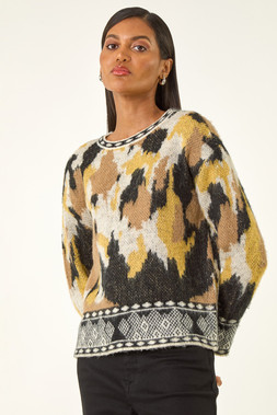 Roman Black Abstract Jacquard Knit Jumper