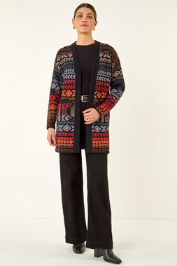 Roman Jacquard Longline Knit Cardigan