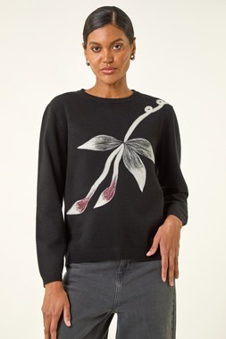 Roman Black Floral Hotfix Knit Jumper