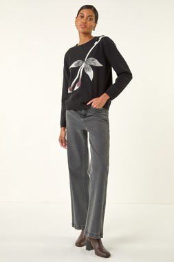 Roman Black Floral Hotfix Knit Jumper