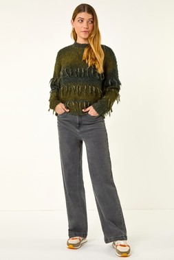 Roman Dark Green Tassel Stripe Crew Neck Jumper