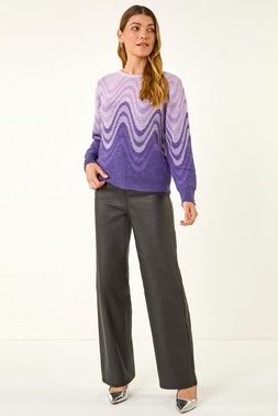 Roman Purple Metallic Ombre Wave Knit Jumper