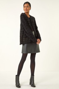 Roman Black Fluffy Textured Knit Cardigan