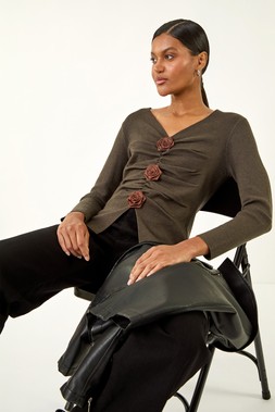 Roman Black Rose Front Knit Top