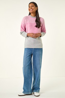 Roman Light Pink Colour Block Knit Jumper