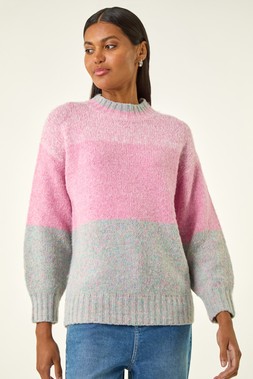 Roman Light Pink Colour Block Knit Jumper