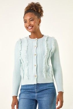 Roman Light Blue Fringe Knit Cardigan