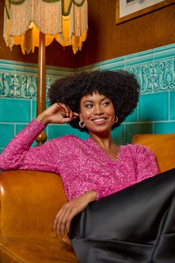 Roman Cerise Buttoned Tinsel Knit Cardigan