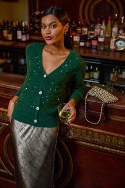 Roman Silver Metallic Bias Cut Midi Skirt