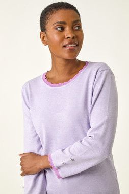 Roman Lilac Scallop Neck Button Knit Jumper