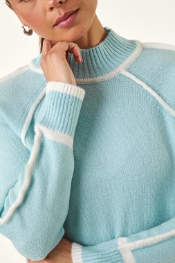 Roman Petite Blue Contrast Ribbed Knit Jumper