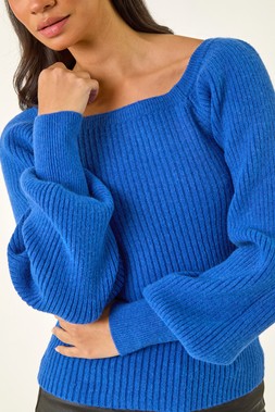 Roman Dusk Ribbed blouson sleeve jumper