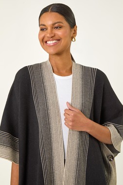 Roman Black Gradient Longline Knit Poncho