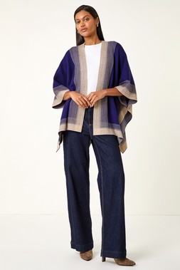 Roman Blue Gradient Longline Knit Poncho