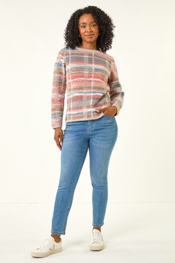 Blue Petite Check Knit Jumper