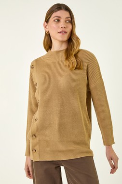 Roman Tan Side Buttoned Knit Jumper